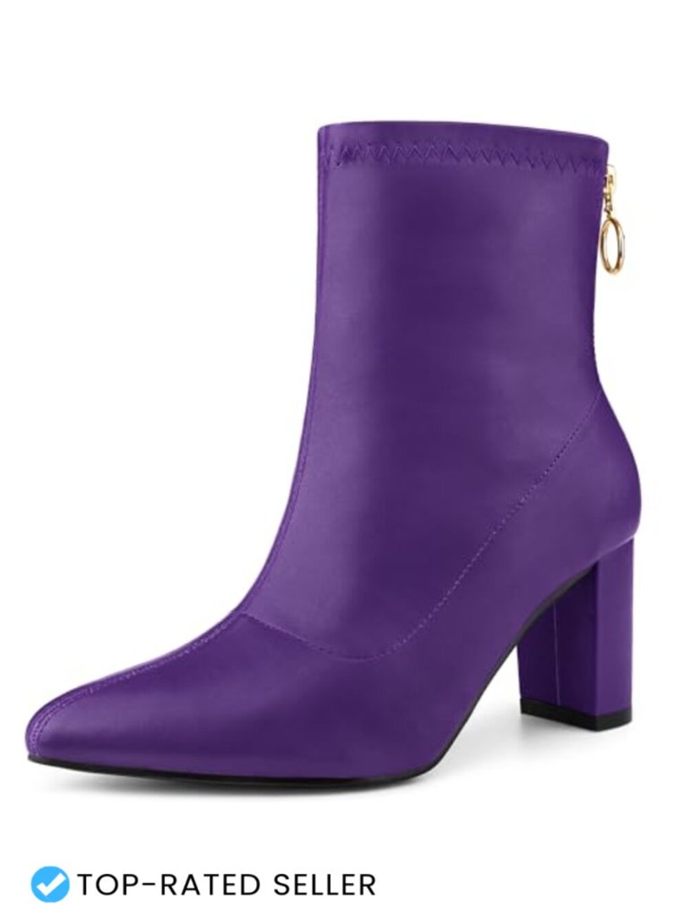Women's Pointy Toe Back Zip Block Heel Ankle Boots PU